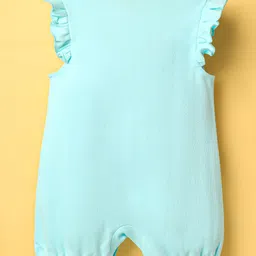 ToffyHouse Knitted Frill Sleeves Front Open Rompers with Candy Print & Patch Detailing - Aqua Blue & White image 3