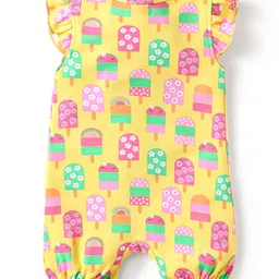 Babyhug Interlock Knit Frill Sleeves Romper With Floral & Tropical Print Pack of 2 - Pink & Yellow image 3