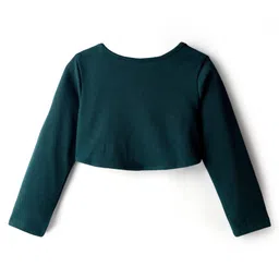 Hola Bonita Knit Solid Color Dress With Full Sleeves Jacket & Belt - Dark Green image 3