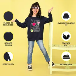 NUSYL Fleece Knit Full Sleeves Be Cool Be Kind Text Printed Light Winter Sweatshirt - Navy Blue image 4