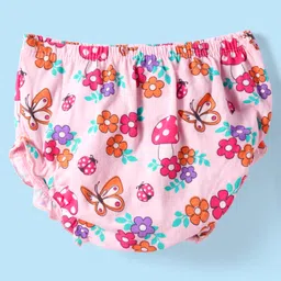 Babyhug Cotton Knit Full Peasant Sleeves Floral Printed Peter Pan Collared Frock with Bow Detailing - Pink & Blue image 4