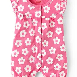 Babyhug Interlock Knit Frill Sleeves Romper With Floral & Tropical Print Pack of 2 - Pink & Yellow image 4