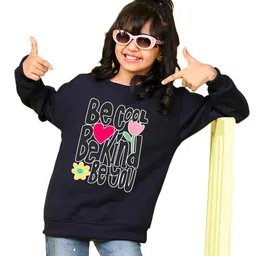 NUSYL Fleece Knit Full Sleeves Be Cool Be Kind Text Printed Light Winter Sweatshirt - Navy Blue image 5