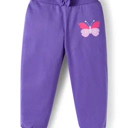 Babyhug Cotton Knit Full Length Lounge Pants With Heart Butterfly & Floral Print Pack of 3 - Purple Yellow & White image 4