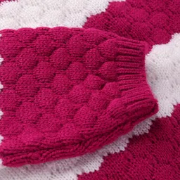 Pine Kids Knitted Full Sleeves Textured Pullover Sweater - White & Fuchsia image 5