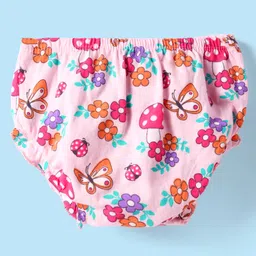 Babyhug Cotton Knit Full Peasant Sleeves Floral Printed Peter Pan Collared Frock with Bow Detailing - Pink & Blue image 5