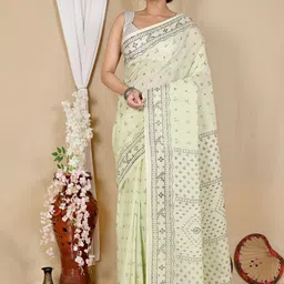 PuJoy Woven Design Pure Cotton Taant Saree-image-42