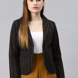 Cottinfab Women Black Striped Open-Front Formal Blazer-picture-28