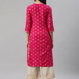 Biba Women Magenta & Golden Printed Kurta with Palazzos image 5