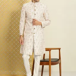 House of Pataudi Jashn Floral Woven Design Zari Work Sherwani Set image 3
