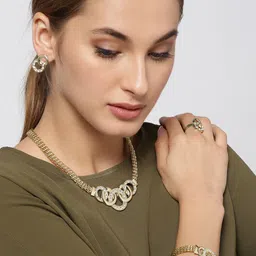 Jewels Galaxy Gold-Plated Stone Studded Jewellery Set image 1