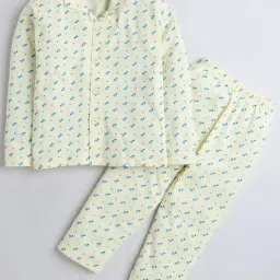 Bumzee Kids Yellow Cotton Printed Full Sleeves Shirt Set image 1