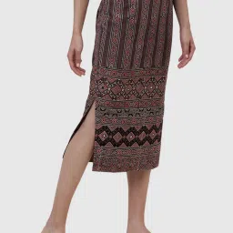 Fabindia Brown Cotton Printed Pencil Skirt image 1