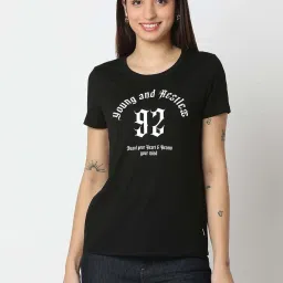 Spykar Black Cotton Regular Fit Printed T-Shirt image 1