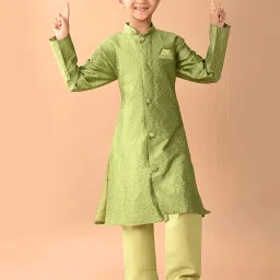 LilPicks Kids Green Embroidered Full Sleeves Kurta With Pyjamas image 1