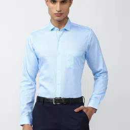 Peter England Blue Cotton Slim Fit Printed Shirt image 1