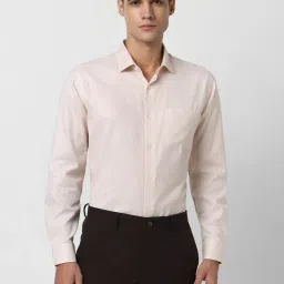 Van Heusen Cream Cotton Regular Fit Texture Shirt image 1