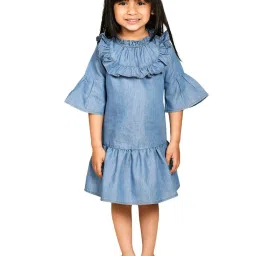 LilPicks Kids Blue Solid Dress image 1