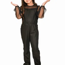 LilPicks Kids Black Solid Full Sleeves Jumpsuit image 1