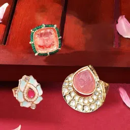 Zaveri Pearls Set of 3 Multicolor Stones & Beads Ethnic Finger Rings-ZPFK15396 image 1