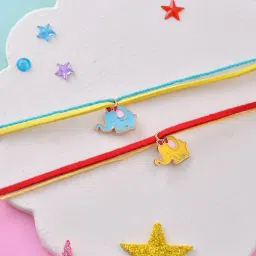 Aapno Rajasthan Turquoise Blue Elephant Charm Casual Rakhi with Roli Chawal & Greetings Card-image-39