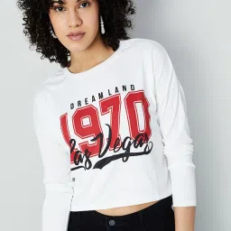 Ginger by Lifestyle White Graphic Print Crop T-Shirt image 1