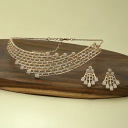 Zaveri Pearls Rose Gold Dazzling Cubic Zirconia Bling Choker Necklace & Earring Set-ZPFK15414 image 1
