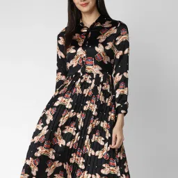 StyleStone Black Printed A Line Dress image 1