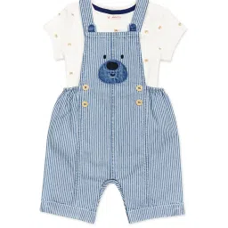 H by Hamleys Kids White & Blue Striped T-Shirt with Dungaree image 1