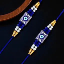 ADIVA Set Of 2 Beaded Rakhis With Roli Chawal & Greetings Card-picture-52