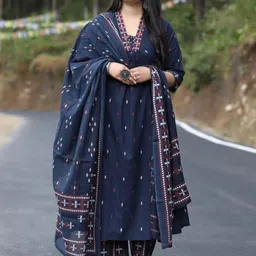 KALINI Women Floral Embroidered Regular Thread Work Kurta with Palazzos & With Dupatta image 1