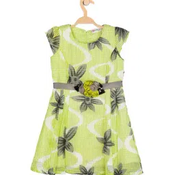 Peppermint Kids Green Printed Dress with Belt-picture-41