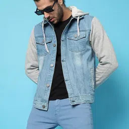 Campus Sutra Denim & Grey Cotton Regular Fit Colour Block Denim Jacket image 1