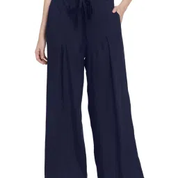 PATRORNA Navy Mid Rise Relaxed Fit Retro Palazzos image 1