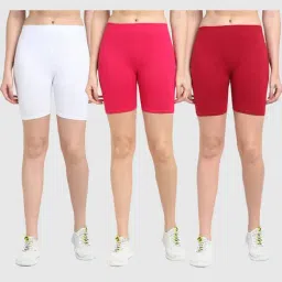 Gracit White & Pink Cotton Sports Shorts - Pack Of 3-image-32