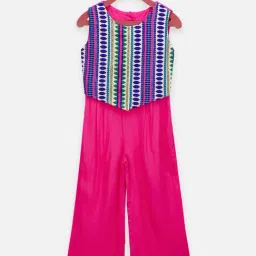LilPicks Kids Pink Embroidered Jumpsuit-image-49