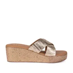 Hydes N Hues Women's Gold Cross Strap Wedges-image-41
