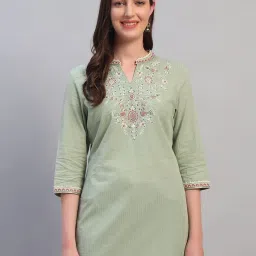 Cantabil Light Green Regular Fit Embroidery Short Kurti image 1