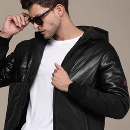 French Connection Solid Hooded Bomber Jacket image 1