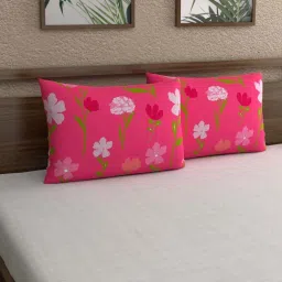 Dreamscape Dark Pink Cotton 140 TC 105 GSM Pillow Cover - Set of 2 image 1