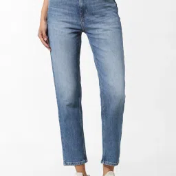 Only Blue Cotton Straight Fit High Rise Jeans image 1