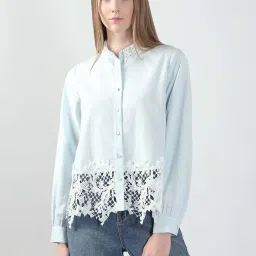 Vero Moda Blue Cotton Regular Fit Self Pattern Shirt image 1