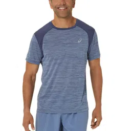 Asics Denim Blue Regular Fit Self Design Sports T-Shirt image 1