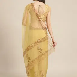 Kalakari India Yellow Printed Saree With Unstitched Blouse image 2