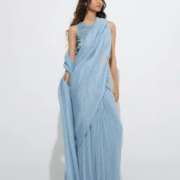 Vark by Westside Light Blue Plisse-Textured Saree image 1
