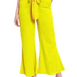 PATRORNA Yellow Mid Rise Relaxed Fit Bootcut Trousers image 1
