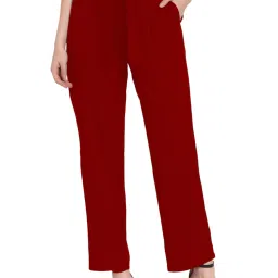 PATRORNA Maroon High Rise Straight Fit Trousers image 1