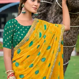 Saree Mall Yellow Georgette Self Saree with Blouse Piece image 1