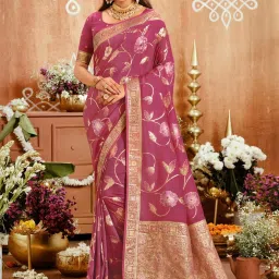 Saree Mall Mauve Viscose Self Saree with Blouse Piece image 1