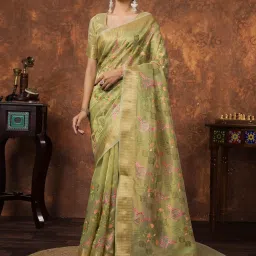 Saree Mall Light Green Organza Self Saree with Blouse Piece image 1